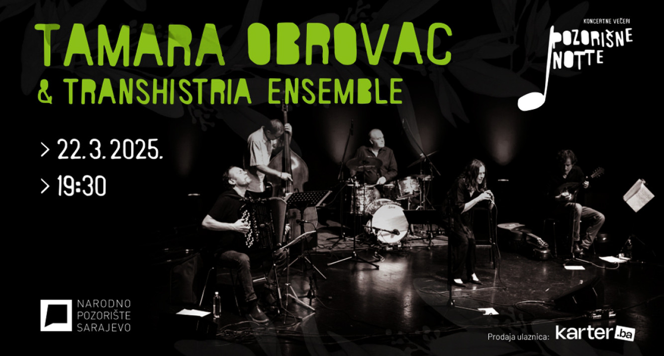 Tamara Obrovac dobitnica osam diskografskih nagrada Porin sa quintetom Transhistria Ensemble 22. marta u Narodnom pozorištu Sarajevo